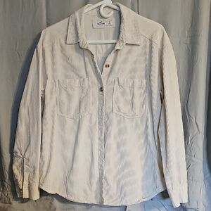 Hollister Cream Ribbed Button-Up Shacket